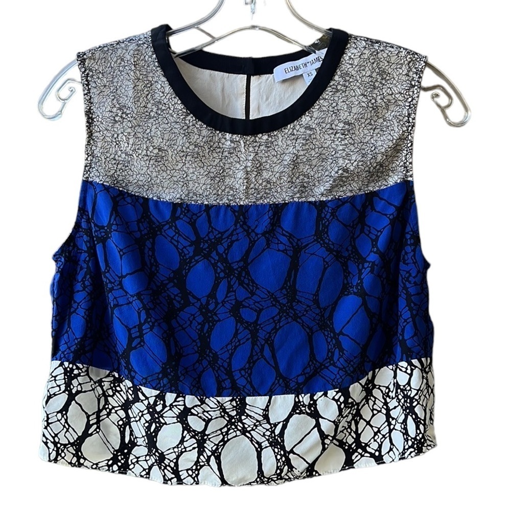 Elizabeth and James Sleeveless Silk Crop Boxy Top. Mixed Media Abstract Print XS